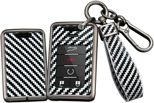 Miniatura 8 de SANRILY Funda de fibra de carbono con patrón de 4/5/6 botones, para Cadillac SRX ATS ELR XTS DTS ELR sin llave con llavero negro