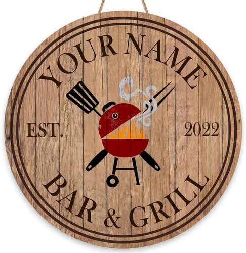 Miniatura 19 de Artsy Woodsy Letrero personalizado para bar y parrilla en el patio trasero (no tallado o neón), decoración de placa artística de pared, accesorios