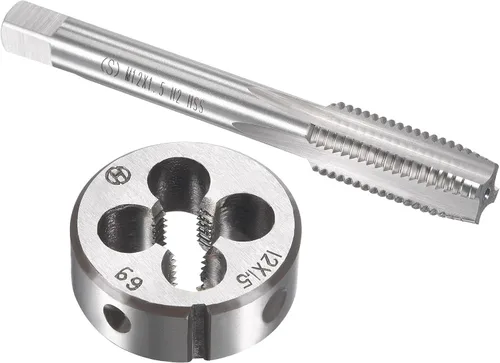 Miniatura 7 de uxcell M12 x 0.030 in Juego de llaves métricas y troqueles, rosca de máquina con troquel de roscado redondo, kit de grifo y troquelado