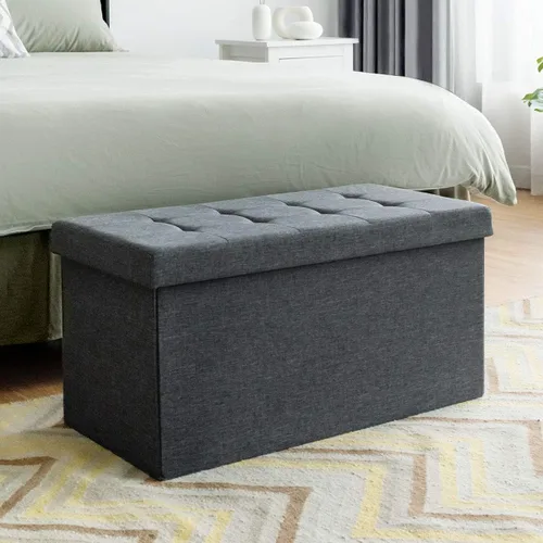 Miniatura 4 de Banco otomano plegable de almacenamiento, reposapiés de tela con contenedores de almacenamiento extraíbles y asiento acolchado, caja organizadora