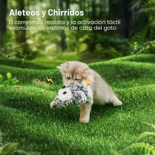 Miniatura 2 de Potaroma Juguetes para gatos con forma de búho que aletea (sin volar), chirrido de pájaro realista, juguete recargable para gatitos, juguete