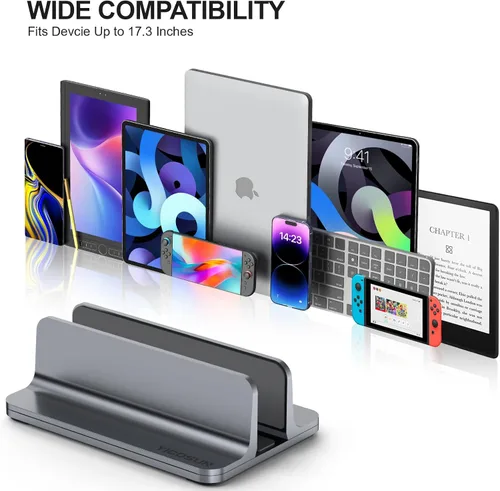 Miniatura 7 de YICOSUN Soporte vertical de aluminio para laptop para escritorio, base de ancho ajustable para MacBook, Surface, Samsung, HP, Dell de hasta 17.3 Gris