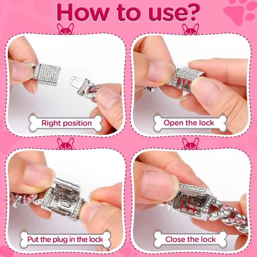 Miniatura 4 de Collar de cadena para perro con purpurina de 14 pulgadas, collares de perro de diamantes color rosa y plateado con diamantes, cadenas para perros