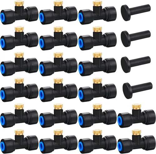 Miniatura 7 de Hotop Mister - 15 boquillas de latón de 1/4 de pulgada, boquillas de repuesto con tapones para sistema de refrigeración al aire libre, accesorios
