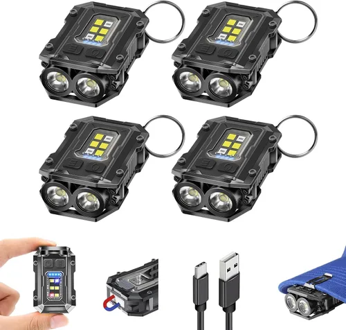Miniatura 10 de Paquete de 2 llaveros EDC - Mini llavero de luz súper brillante con clip para sombrero, base magnética, luces de flash de bolsillo pequeñas