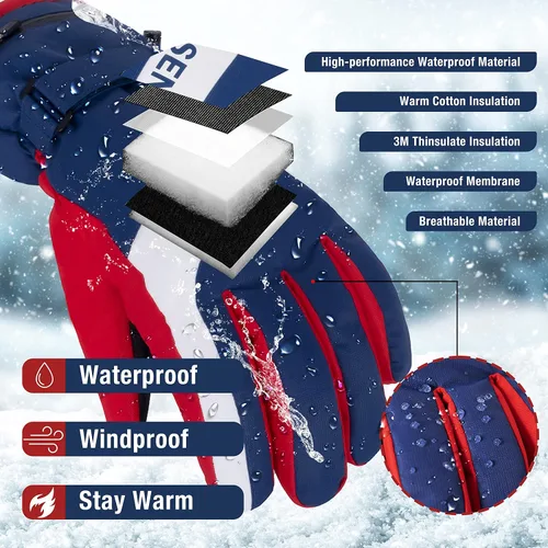 Miniatura 2 de JEKOSEN Guantes de esquí 2023 para clima frío para mantener el calor, guantes de nieve impermeables para pantalla táctil, guantes de snowboard