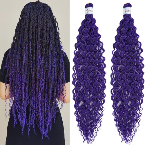 Miniatura 7 de Cabello para trenzar rizado ondulado negro 1B preestirado de onda oceánica profunda de ganchillo bohemio para trenzar de 16 pulgadas, 2 paquetes