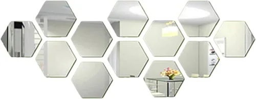 Miniatura 11 de 24 calcomanías de pared hexagonales de espejo de 1.811 in x 1.575 in, autoadhesivas y extraíbles, espejo acrílico, decoración de pared, para sala