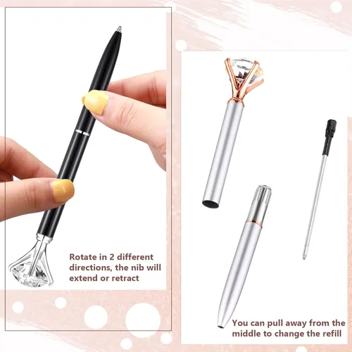 Miniatura 4 de Leinuosen 50 bolígrafos de diamantes a granel con cristal para despedida de soltera, bolígrafos de metal brillante con tinta negra para despedida