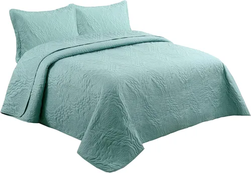 Miniatura 13 de Marina Decoration Juego de colcha Pinsonic en relieve liso, ultra suave, juego de edredón de verano de 2 piezas con 1 funda, color aguamarina