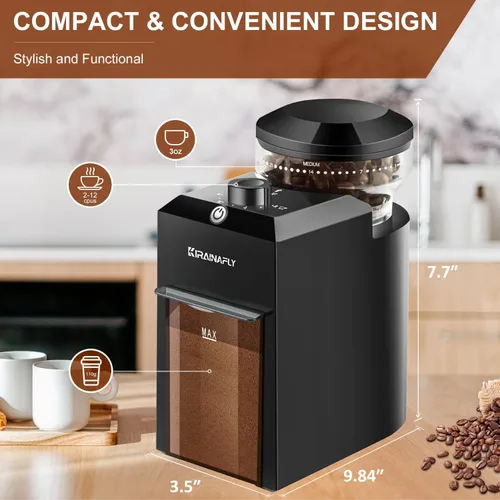 Miniatura 6 de Molinillo de café eléctrico de rebabas, molinillo de café ajustable con 28 ajustes precisos de molienda para prensa francesa, café por goteo y Negro
