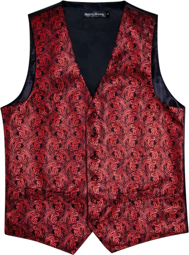 Miniatura 87 de Barry.Wang Conjunto de chaleco de pajarita para hombre, chaleco con cuello en V de seda jacquard de cachemira, gemelos de pañuelo formal/ocio, boda
