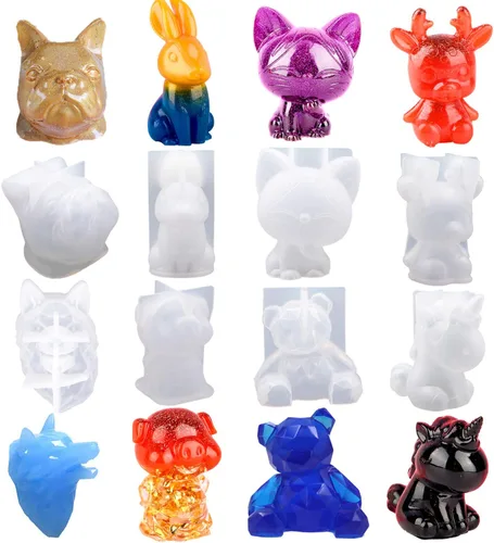 Miniatura 8 de EuTengHao Juego de 20 moldes de resina de animales 3D, incluye 8 moldes de fundición de resina, moldes grandes de silicona epoxi transparente, 2