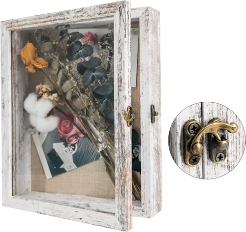Miniatura 17 de GraduatePro Marco tipo shadow box: caja expositora de 5x12 con parte trasera de lino, puerta de vidrio real con bisagra, marco para fotos, ramo