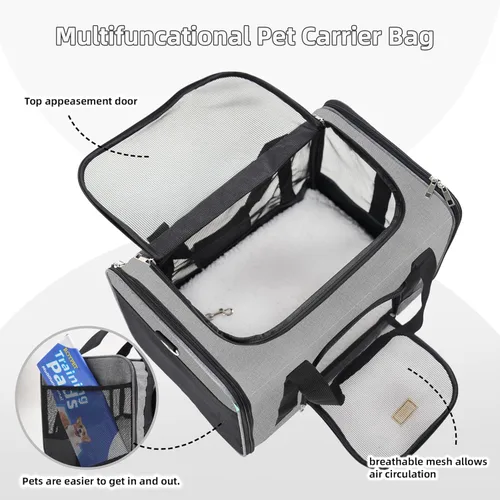 Miniatura 6 de ROYPET Transportador para gatos, bolsa portátil para mascotas para gatos y perros pequeños, bolsa plegable de malla suave y a prueba de arañazos Gris