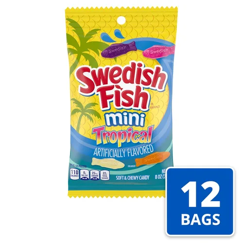 Miniatura 4 de SWEDISH FISH Mini caramelo tropical suave y masticable, caramelo a granel, bolsas de 12 - 8 onzas