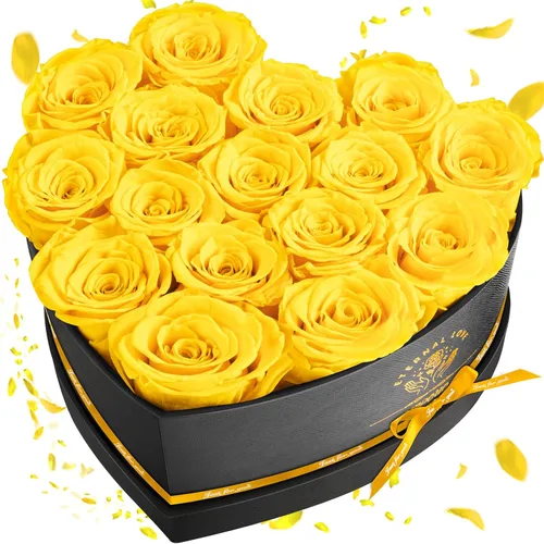 Impouo 16 rosas preservadas en una caja con forma de corazón, flores preservadas, regalos para mujeres, día de la madre, día de San Valentín o día