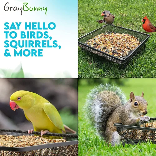 Miniatura 5 de Bandeja alimentadora de pájaros terrestres para exteriores (metal) – Bandeja de malla resistente a la intemperie para aves silvestres, ardillas