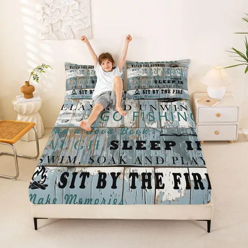 Miniatura 22 de Erosebridal Fishing Fitted Sheet Twin for Boys, Big Pike Fish Black Bed Sheets for Rustic Farmhouse Lake House Decor, Fishing Bedding Set Marine