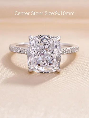 Miniatura 3 de Anillo de compromiso de corte cojín de 4 quilates para mujer, anillo de compromiso chapado en oro blancorosa de plata de ley 925 de 18 quilates
