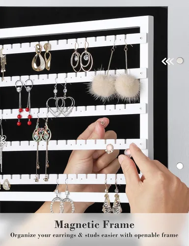 Miniatura 6 de Nicetree Armario de joyería con espejo de 6 LED, organizador de joyas con cerradura de gran capacidad, espejo montado en puerta o pared