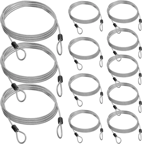 Paquete de 12 cables de seguridad para equipaje con bucles de 4 pies y 0.118 in recubierto de acero trenzado para bicicleta, cable de doble bucle