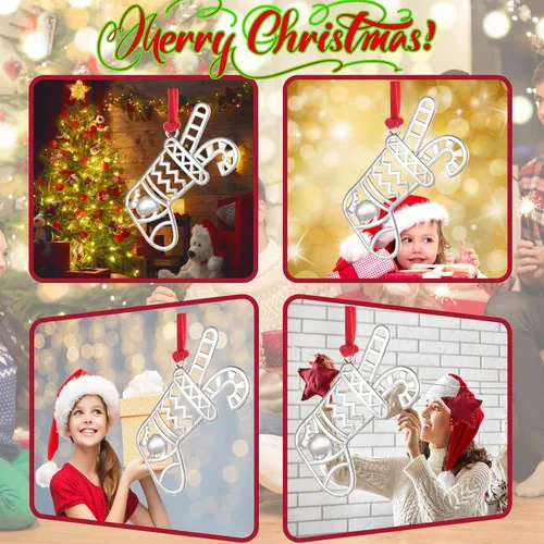 Miniatura 3 de Juego de 8 adornos colgantes de Navidad, adorno de Navidad plateado para decoración del árbol de Navidad, adorno de árbol de Navidad, adorno