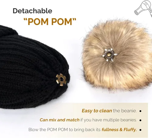 Miniatura 3 de FURTALK - Gorro de punto para el invierno con pompón de piel sintética, cálido, para mujeres