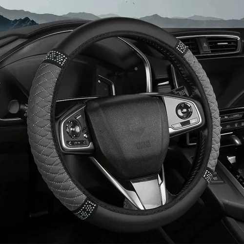 Miniatura 10 de Funda brillante para volante de automóvil, 15 pulgadas, con diamantes de imitación de cuero suave, protector elástico para volante, diamante
