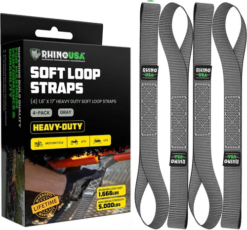 Miniatura 10 de Rhino USA Correas de amarre de bucle suave (paquete de 4) – 1.6 pulgadas x 17 pulgadas (5,000 libras de resistencia a la rotura) Correas de manillar