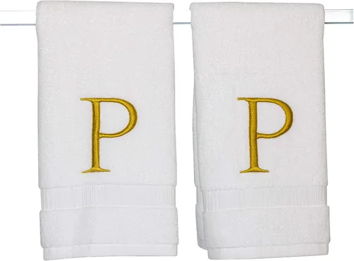 Miniatura 256 de Toalla de mano con inicial beige para baño, toalla bordada decorativa de calidad de hotel de lujo con monograma para tocador, spa, certificado
