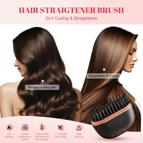 Miniatura 2 de Mini alisador de pelo portátil 2026, rizador inalámbrico, pequeño cepillo plano de vapor, herramientas de peinado caliente para mujeres