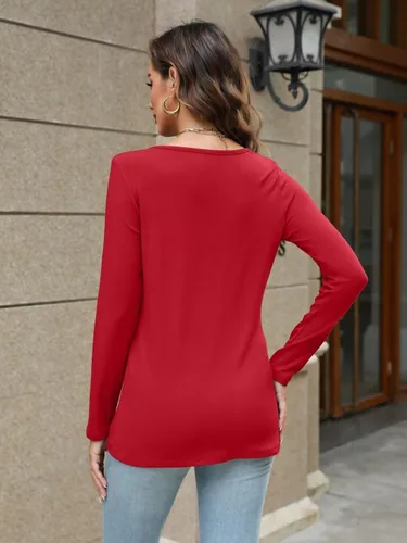 Miniatura 4 de Micticsi Camisetas de manga larga con cuello en V para mujer, camisetas de otoño de manga larga ajustadas