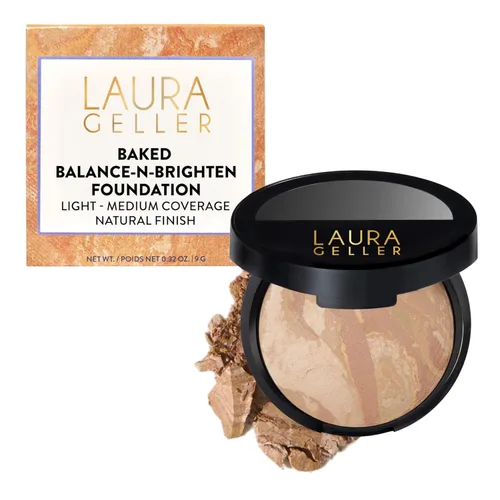 LAURA GELLER NEW YORK Award-Winning Baked Balance-n-Brighten - Polvo base iluminadora para corrección de color, cobertura ligera a media - Acabado