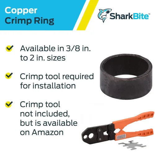 Miniatura 4 de SharkBite Anillos de crimpado de cobre de 1/2 pulgada, paquete de 25, tubo PEX, PE-RT, 23102CP25