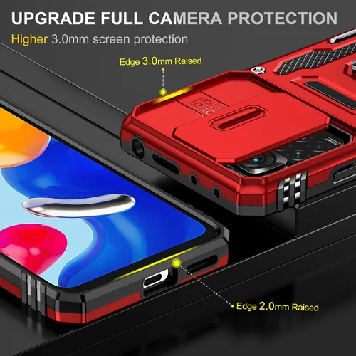 Miniatura 4 de Wefor Funda XiaoMi RedMi Note 11 (4G) con cubierta para cámara deslizante, soporte de anillo magnético de 360° mejorado grado militar a prueba
