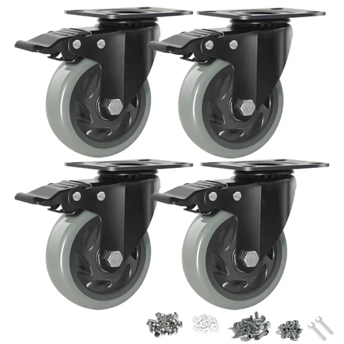 Miniatura 10 de Ruedas giratorias de 4 pulgadas, juego de 4 ruedas giratorias de placa de alta resistencia de 2000 libras, ruedas de muebles con freno, ruedas Verde