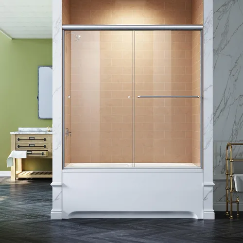 Miniatura 11 de SUNNY SHOWER Puerta de ducha semi sin marco de 60 pulgadas (ancho) x 72 pulgadas (alto), puerta de regadera de vidrio deslizante doble, recinto