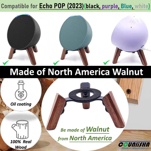 Miniatura 4 de Soporte de madera real para altavoz Echo Pop, soporte para accesorios de trípode, nogal
