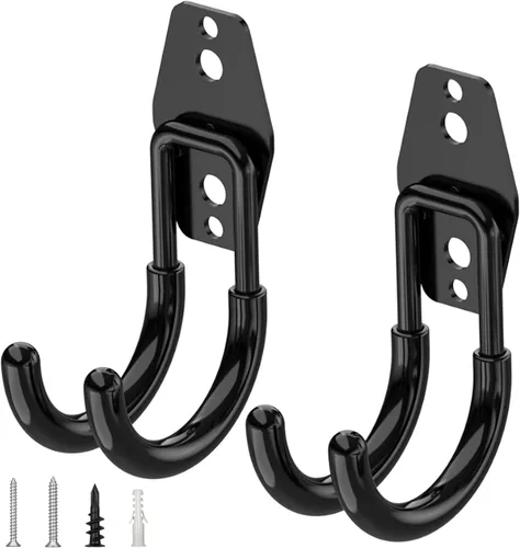 Miniatura 12 de TICONN Paquete de 12 ganchos de garaje resistentes, ganchos de acero para almacenamiento en pared, organizador de colgadores de pared para Negro