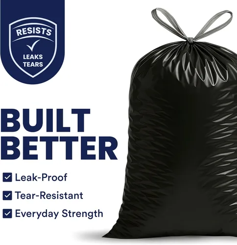 Miniatura 2 de Plasticplace Bolsas de basura extra altas con cordón de 13 galones Negro 1.2 mil, 24 pulgadas de ancho x 31 pulgadas de alto, 200