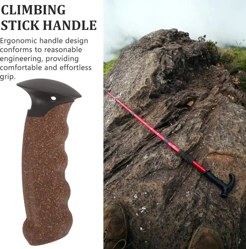 Miniatura 2 de Mango de bastón, mango de caña de senderismo, mango de corcho, agarre de poste de trekking, puntas de bastón, protectores de repuesto, adaptador
