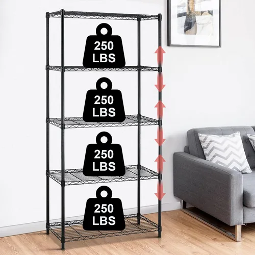 Estantes de almacenamiento de 5 niveles, capacidad de 1250 libras, estantería de alambre resistente, estante de metal NSF, estante de almacenamiento