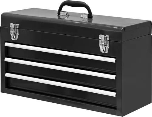 BIG RED Caja de herramientas portátil de acero con 3 cajones de 20 pulgadas y cierre de metal para garaje, hogar y banco de trabajo, color negro,