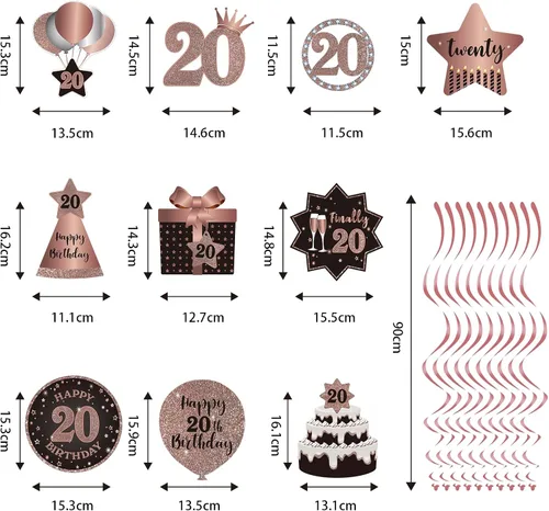 Miniatura 2 de Decoración de techo de remolinos colgantes de 20 años, 20 espirales colgantes de papel de aluminio con recortes para 20 años de edad, suministros