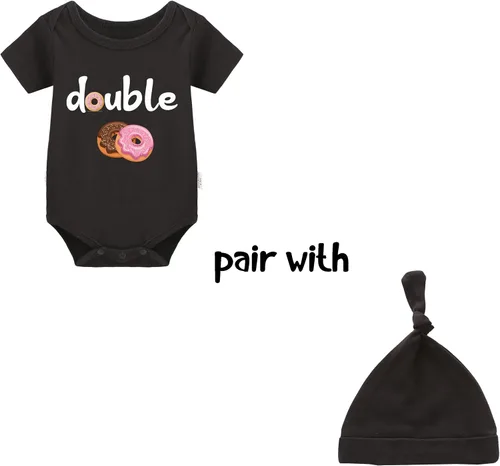 Miniatura 7 de YSCULBUTOL Conjunto de mameluco para bebé gemelos, divertido doble problema, lindo mameluco para niña, mono gemelo, conjunto de sombrero