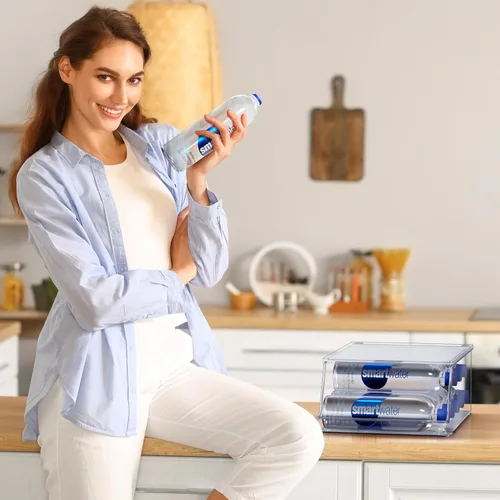 Miniatura 6 de Sorbus Organizador de botellas de agua para refrigerador con tapa, capacidad para 9 botellas, organizador apilable de bebidas para refrigerador