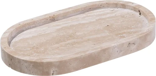 Navaris Travertine - Bandeja decorativa – Bandeja organizadora de baño duradera – Bandejas ovaladas para perfumes, joyas, tocador y mesa auxiliar –