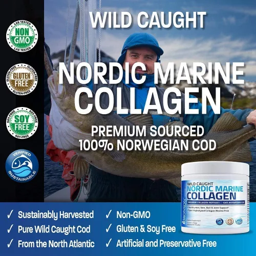 Miniatura 6 de Bronson Polvo de proteína hidrolizada de péptidos marinos de colágeno 100% salvaje capturado en la naturaleza Bacalao nórdico Vitamina C Polvo puro