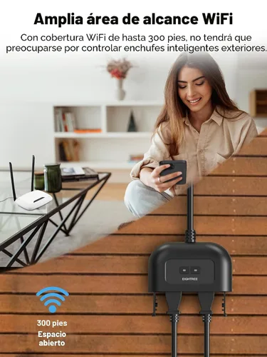 Miniatura 4 de EIGHTREE Enchufe inteligente para exteriores impermeable IP44, enchufe de salida inteligente con 2 salidas controladas independientemente